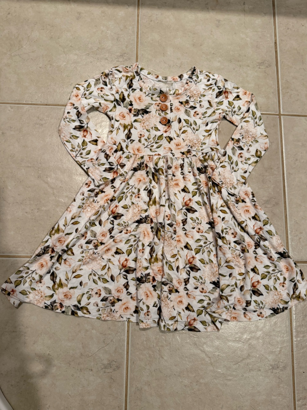 EUC 2T Posh Peanut cream floral print dress with brown and orange accents